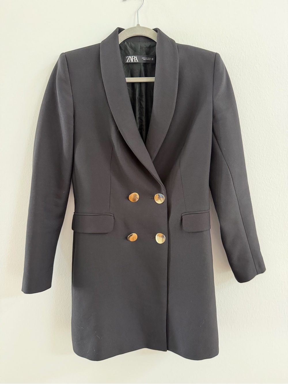 Zara Women's Black Double-Breasted Blazer Coat - Gold Buttons Size S